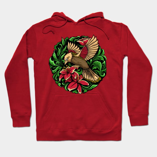 flying bird with flower illustration Hoodie by Mako Design 